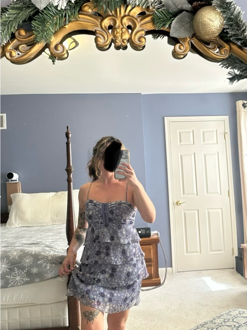 Floral Tiered Spaghetti-Strap Mini Dress - Purple